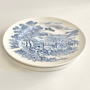 Vintage Wedgwood Countryside Blue Dinner Plates Set of 4