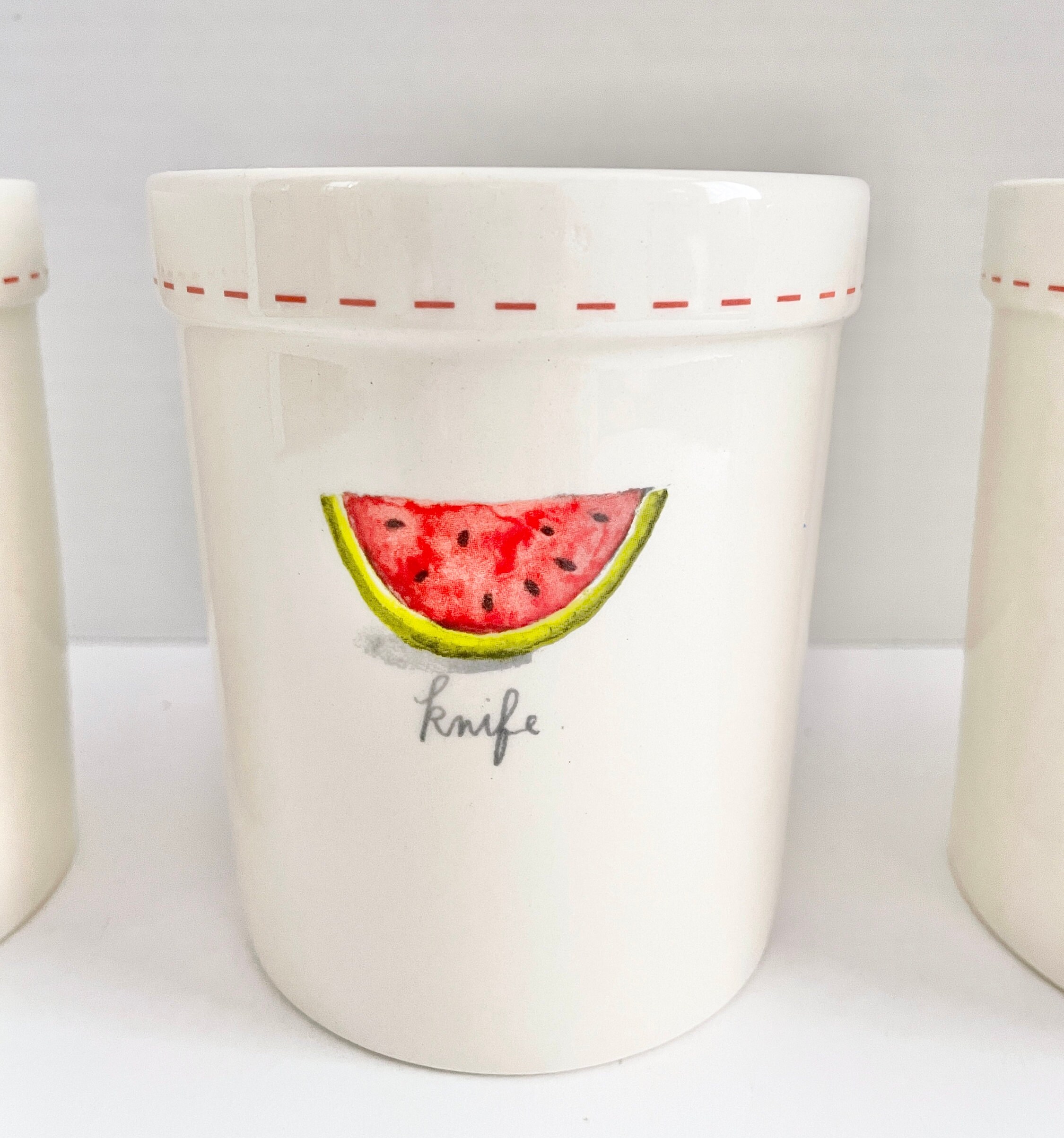 Rae Dunn Watermelon and Red Stitch Flatware Holders Set of 3 Etsy