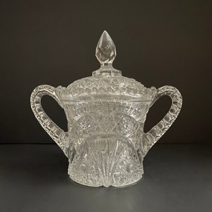 Vintage EAPG Cambridge Wheat Sheaf Clear Cracker Jar & Lid