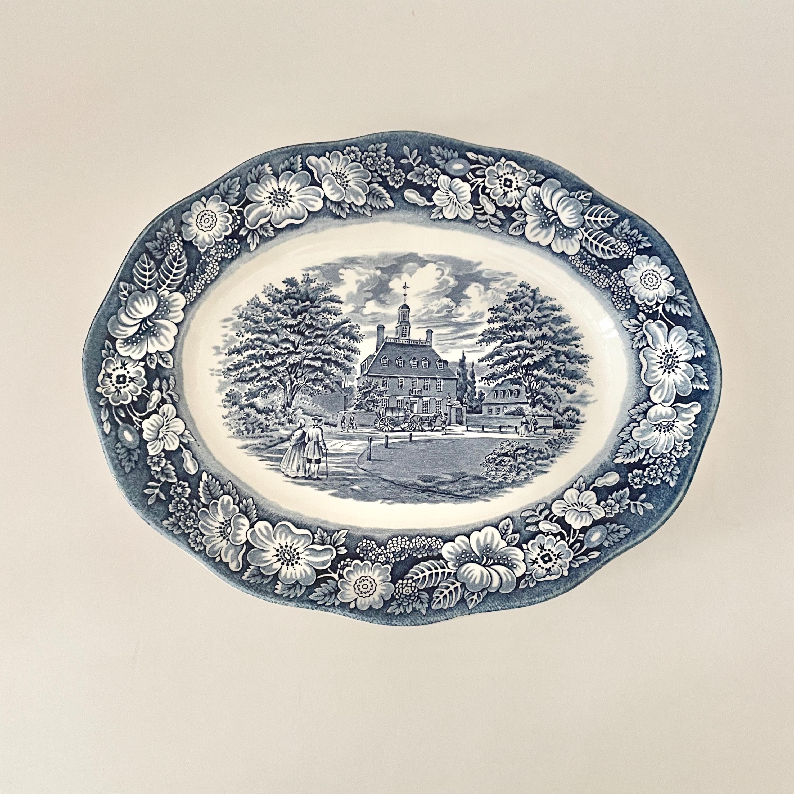 Vintage Staffordshire Liberty Blue Governor's House Williamsburg 12" Oval Serving Platter