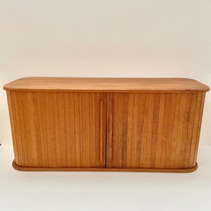 Vintage MCM Teak-Tech Small Teak Wall Cabinet Shelf With Tambour Doors Thailand