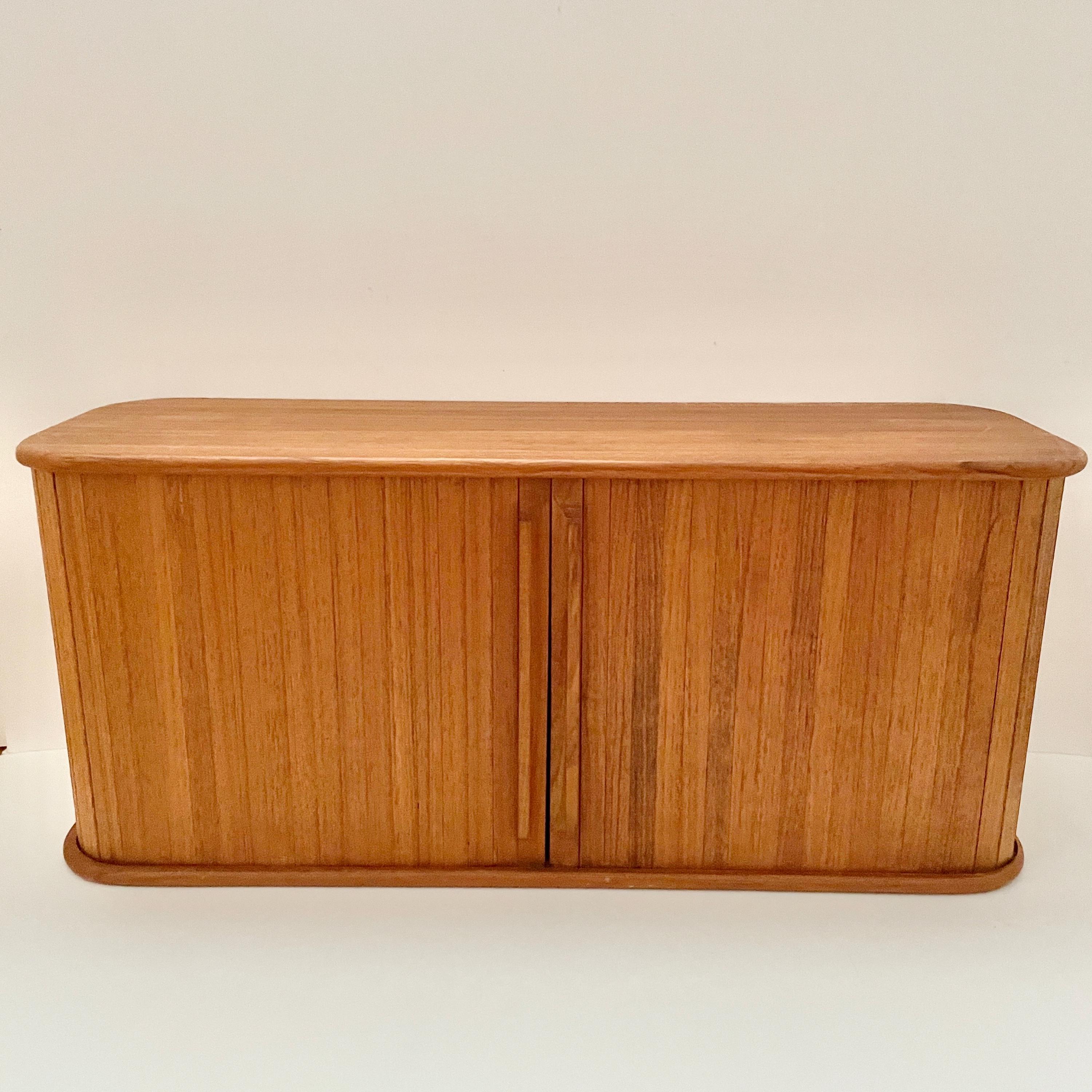 Vintage MCM Teak-Tech Small Teak Wall Cabinet Shelf With Tambour Doors Thailand