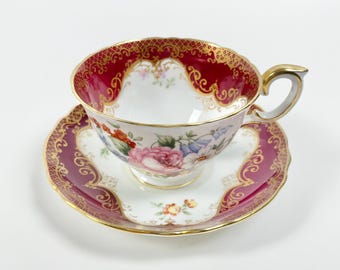 Vintage Crown Staffordshire Bone China Multi-Colored Floral Cup And Saucer