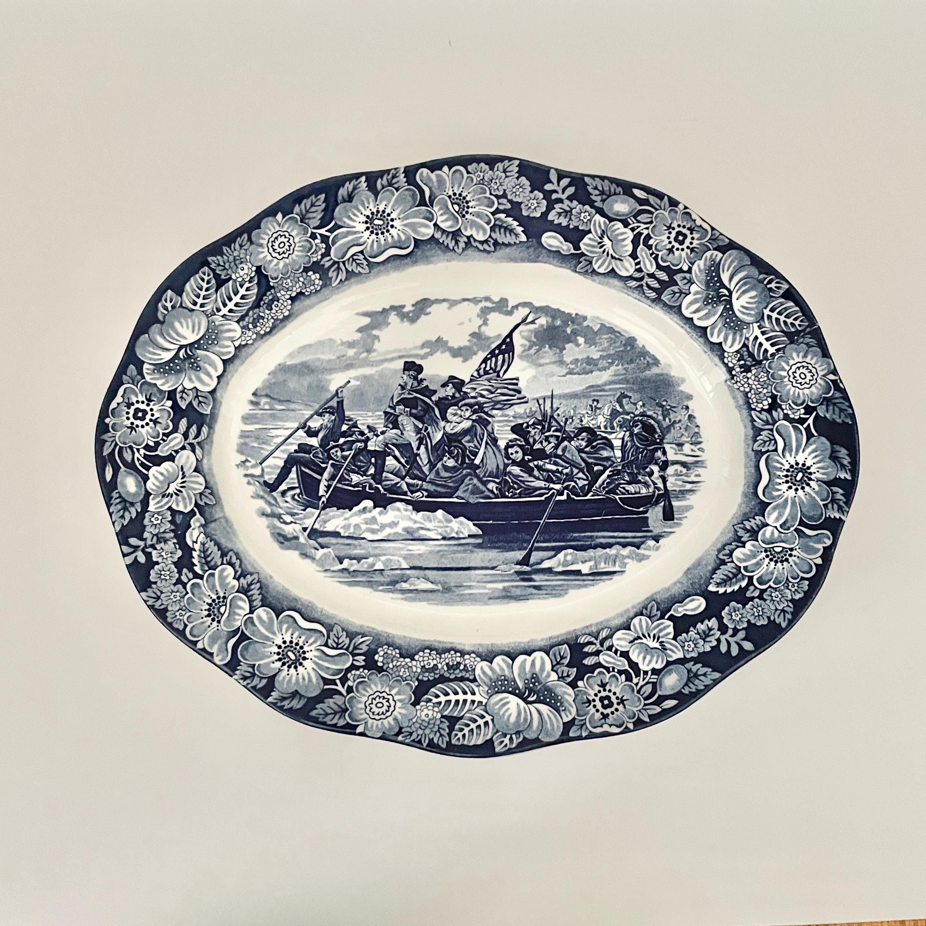 Vintage Staffordshire Liberty Blue Washington Crossing the