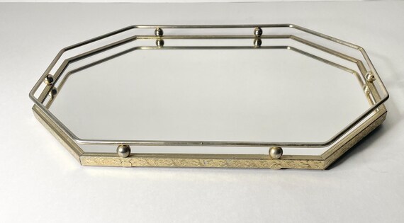 Vintage Brass Octagon Shaped Mirrored Vanity Tray - Etsy 日本