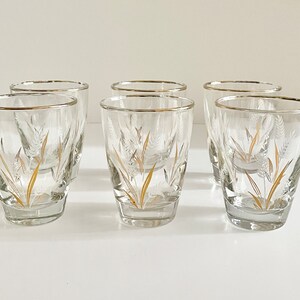 Vintage Libbey Gold Wheat Sprays Small Juice Glasses Set of 6