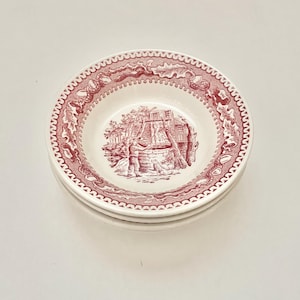 Vintage Royal China Memory Lane Pink Transferware Ironstone Fruit Dessert Sauce Bowls Set of 4