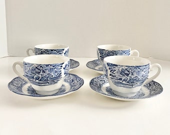 【G W Shirtcliffe & Son】 ハーフリブのティーセット 3点 LIBERTY BLUE Coffee/tea Cup & Saucer Set Paul Revere Old