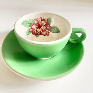 Vintage Homer Laughlin China The Greenbrier Dorothy Draper Rhododendron Restaurant Ware Flat Cup And Saucer Set Rare