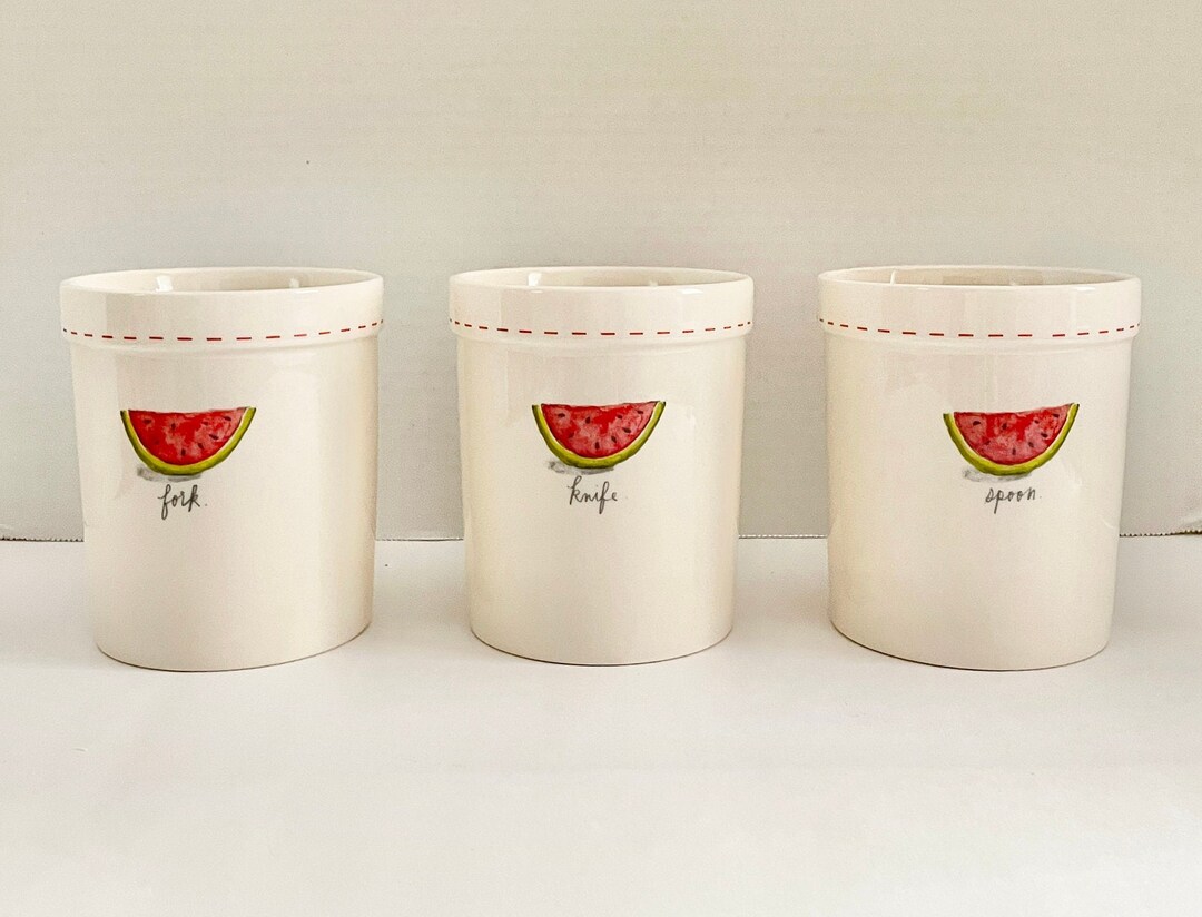 Rae Dunn Watermelon and Red Stitch Flatware Holders Set of 3 Etsy