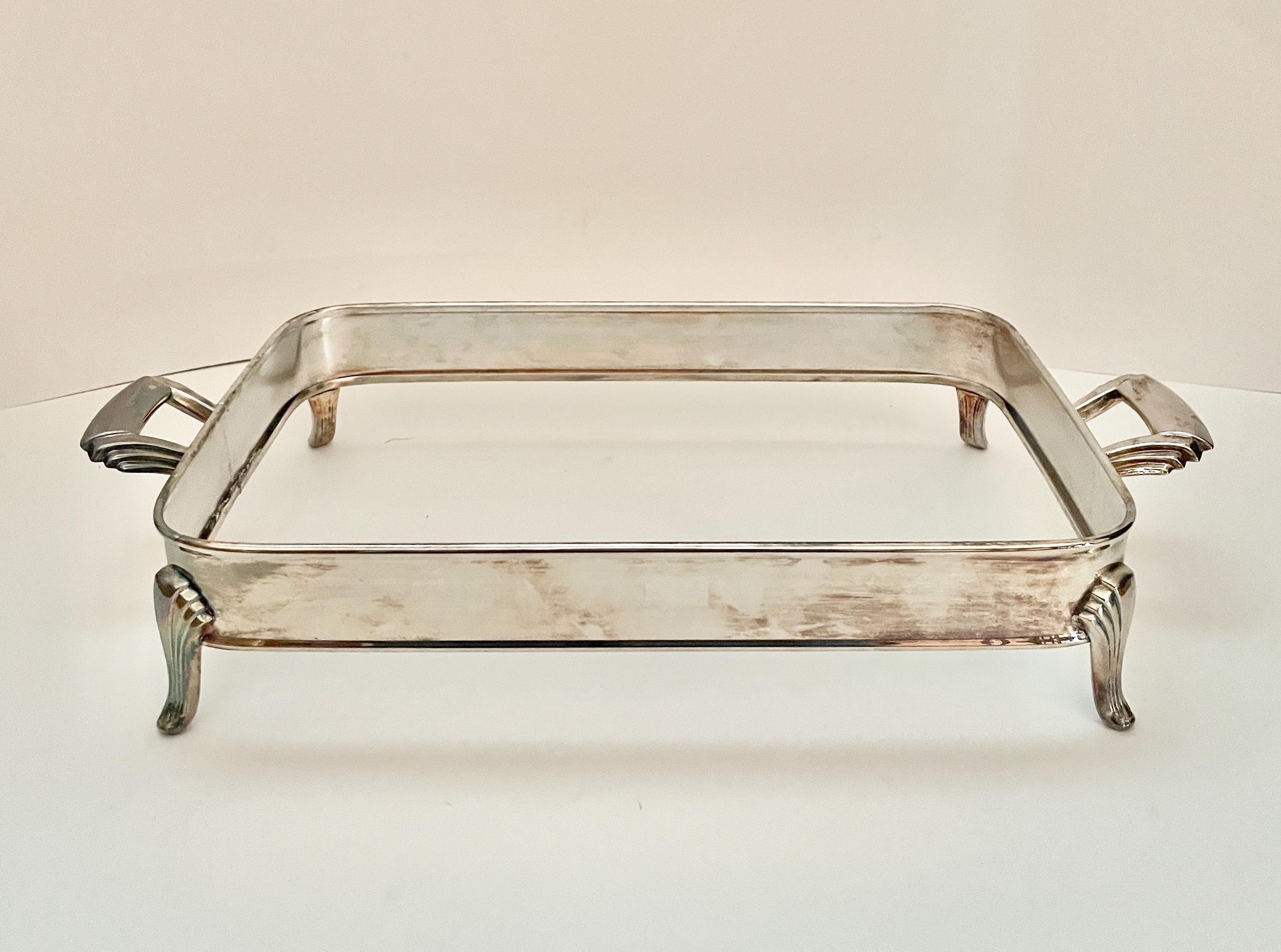 Vintage versilberter Auflaufform Tellerständer Art Deco