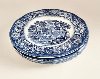 Vintage Staffordshire Liberty Blue Monticello Bread And Butter Plates Set of 4