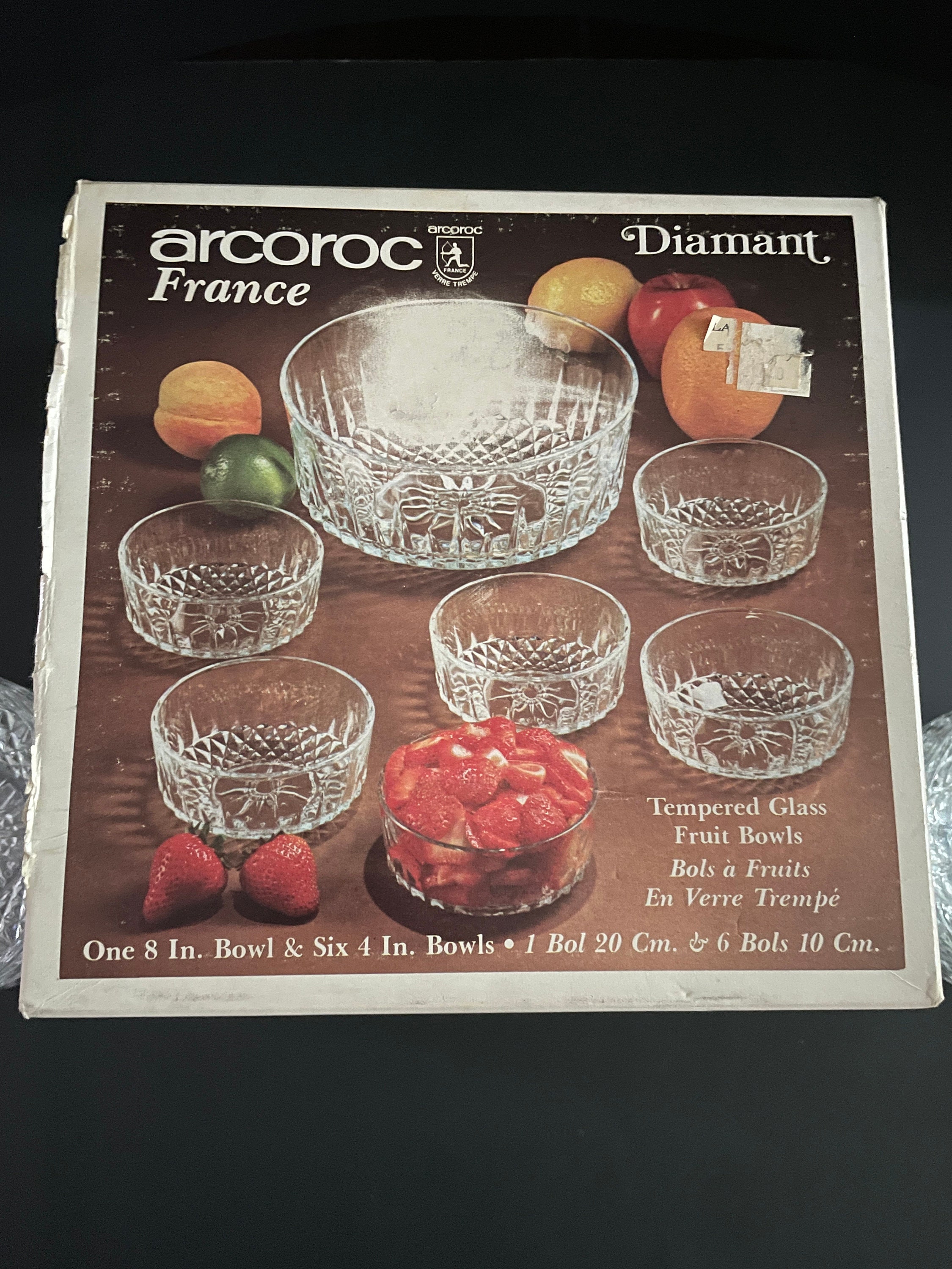 Arcoroc USA Verre Trempe Tempered Glass Salad Bowl Starburst Diamond  Pattern 9