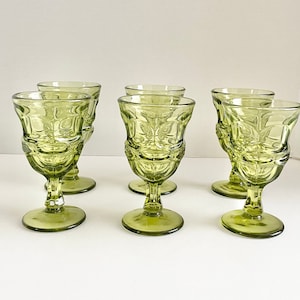 Vintage Fostoria Argus Green Small Wine Glasses Set of 6