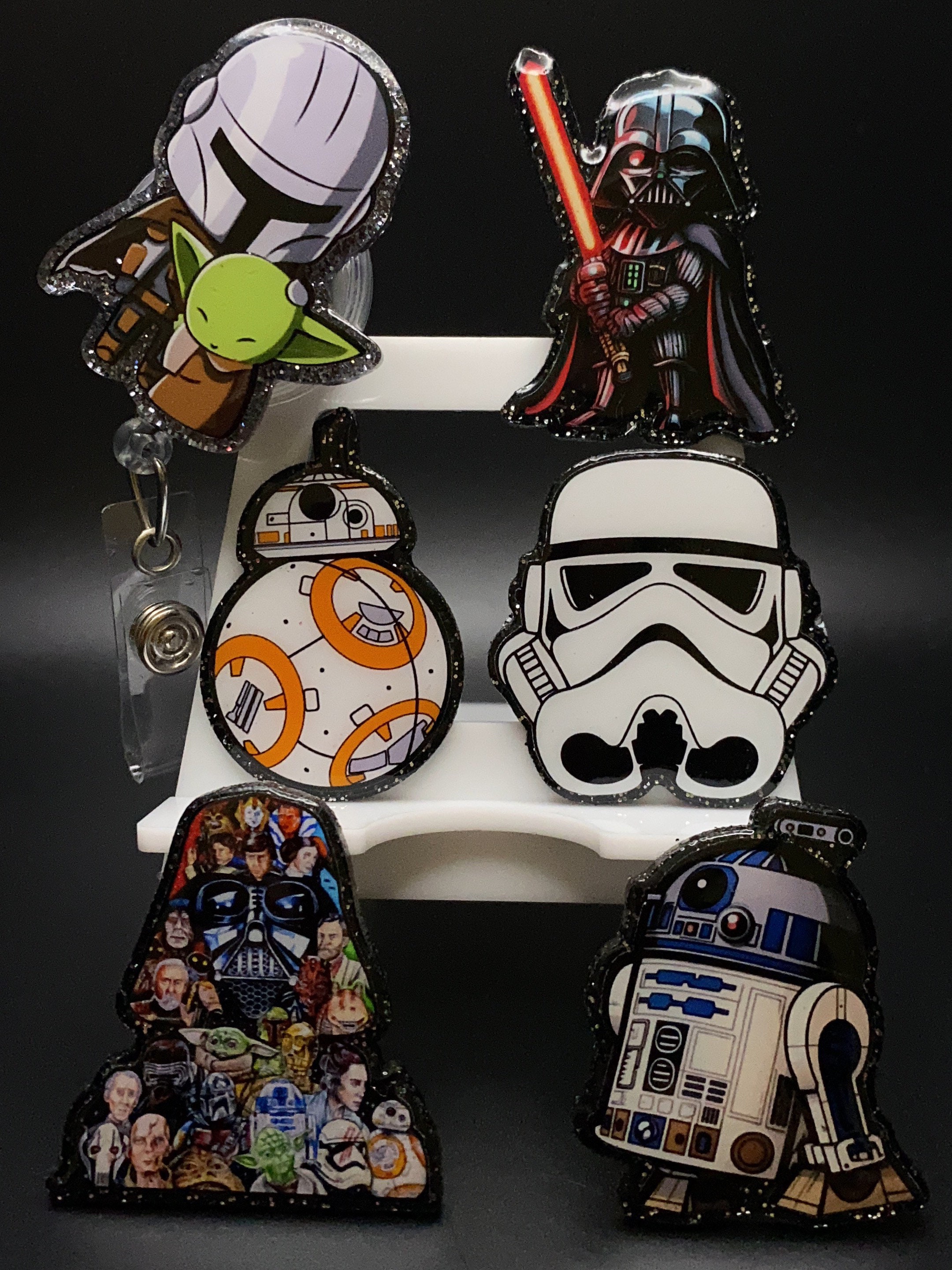 Disney Star Wars Badge Reel, Baby Yoda, BB8, R2D2, Stitch