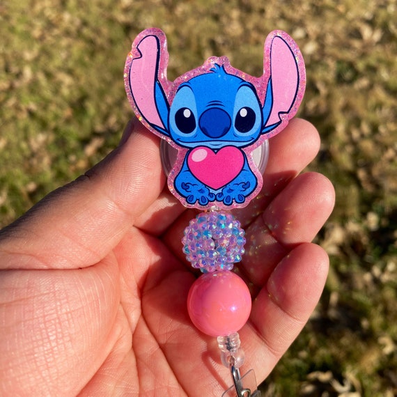 Stitch Pink Heart Badge Reel, Nurse Accessories, Valentines Badge Reel,  Badge Reel for Nurse, Cute Badge Reel, Teacher Accessories 