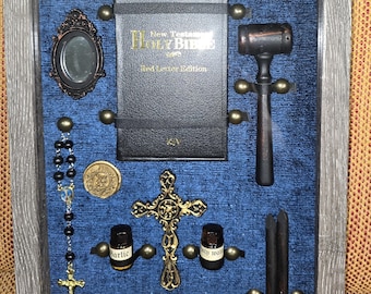 Vampire Slayer Hunter Kit Holy Bible,  Vampire. Shadow Box, Dracula Memorabilia, Crucifix, Rosary, Oddities  Curiosities, Goth Decor Buffy