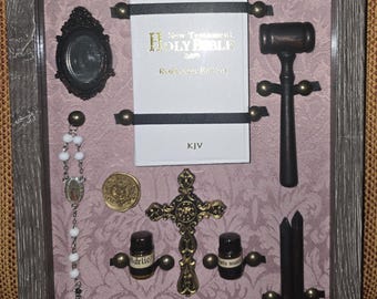 Vampire Slayer Hunter Kit Holy Bible,  Vampire. Shadow Box, Dracula Memorabilia, Crucifix, Rosary, Oddities  Curiosities, Goth Decor Buffy