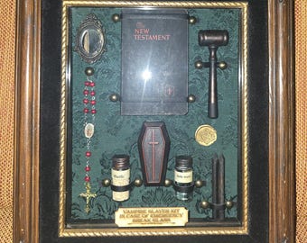 Vampire Slayer Hunter Kit Holy Bible,  Vampire. Shadow Box, Dracula Memorabilia, Crucifix, Rosary, Oddities  Curiosities, Goth Decor Buffy