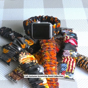 Scrunchies Apple Watch Band   Fall Autumn Pattern I Phone Wrist Band Custom Fit to your Size Band Wide Elastic Scrunchies Watch Fabric Band
