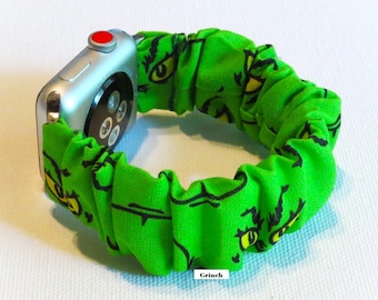 Holiday Christmas Scrunchie Apple Wrist Band/Apple Watch Band/Elastic Watch Wrist Band/Custom Size Watch Band loop/Christmas Scrunchies Band