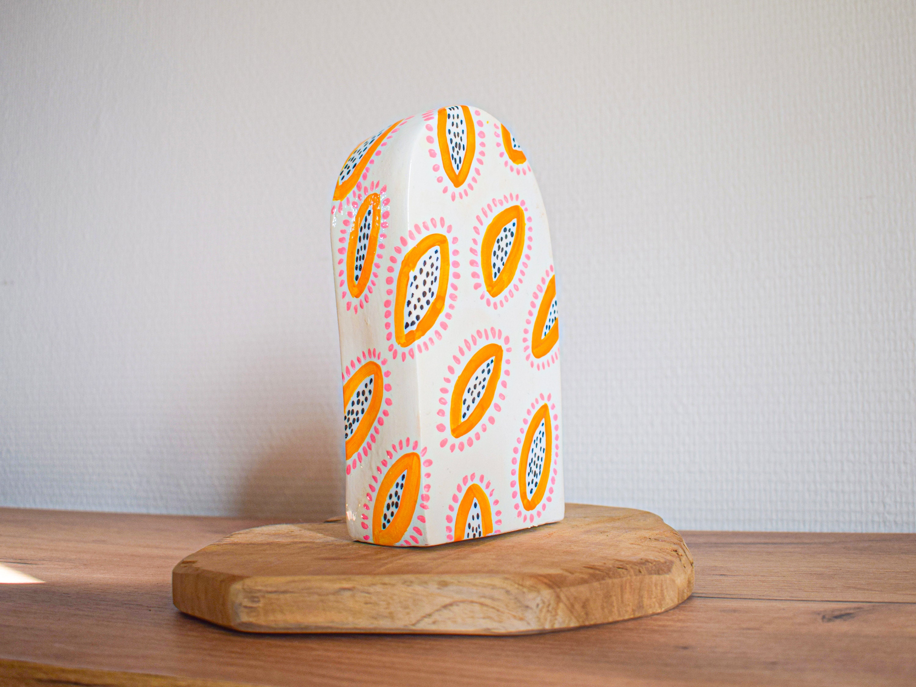 Vase Arche Motif Fruits Aux Papayes Colorées et Funky, Fait Main en France