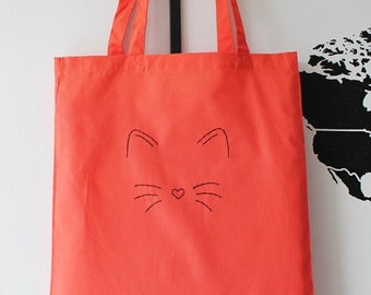 handbestickter Beutel, Tote Bag, Jutebeutel, Stoffbeutel, Tragetasche, Katze, Kitty