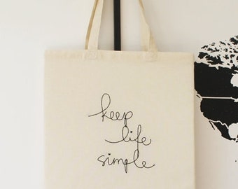 hand embroidered bag, tote bag, jute bag, cloth bag, carrier bag, KEEP LIFE SIMPLE