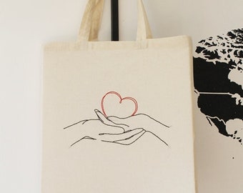 Hand Embroidered Bag, Tote Bag, Jute Bag, Cloth Bag, Carrier Bag, Love