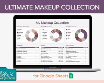 Ultieme make-upcollectie voor Google Spreadsheets | Winkel zeer georganiseerd | virtuele cosmetica-inventaris, tracker, spreadsheet, sjabloon