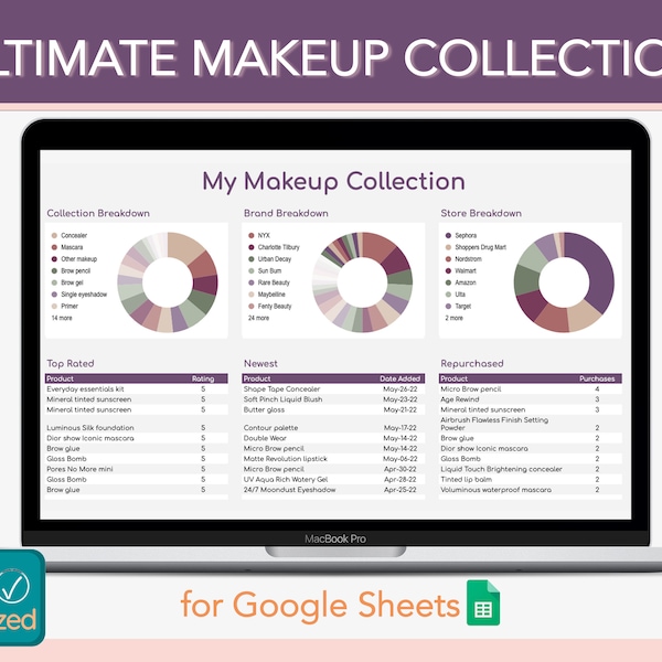 Ultimate Makeup Collection for Google Sheets | Shop Highly Organized | virtual cosmetics inventory, tracker, spreadsheet, template