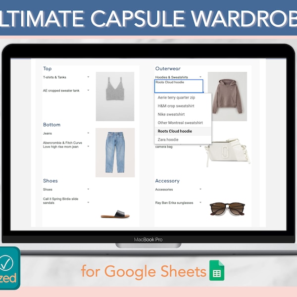 Ultimate Capsule Wardrobe for Google Sheets | Shop Highly Organized | virtual closet, clothing tracker, outfit builder, spreadsheet template