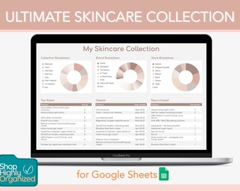 Ultimate Skincare Collection for Google Sheets | Shop Highly Organized | virtual cosmetics inventory, tracker, spreadsheet, template