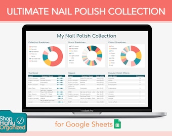 Ultimate Nail Polish Collection for Google Sheets | Shop Highly Organized | virtual cosmetics inventory, tracker, spreadsheet, template