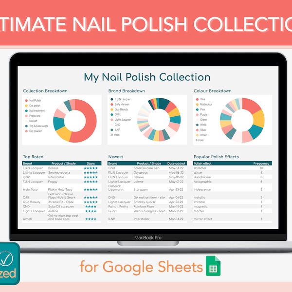 Ultimate Nail Polish Collection for Google Sheets | Shop Highly Organized | virtual cosmetics inventory, tracker, spreadsheet, template