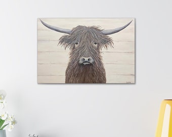 Highland Cow Painting Canvas Print Gallery Wraps, Cute Country Modern Farmhouse, Highland Cow Art