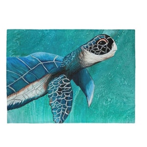 Sea Turtle Soft Plush Blanket, Turtle Throw Blanket, Ocean Lover Gift, Sea Turtle Art