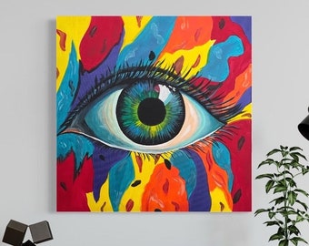 Abstract Eye Canvas Print Gallery Wraps, Vibrant Evil Eye Wall Art, All Seeing Eye Painting, Lovers Eye Gift, Graffiti Wall Art