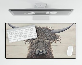 Highland Cow Desk Mat, modern Farm Life