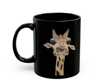 Giraffe Painting Black Mug (11oz), Safari Giraffe Gift Idea