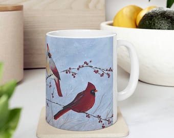 Cardinals Gift Mug 11oz, gift for Mom, Cardinal lover, original coffee cup, Christmas Cardinal mug, teacher gift