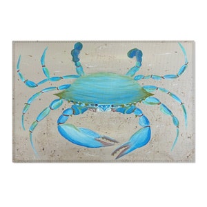 Blue Crab Area Rug, ocean lover, sea life, printed from original painting, throw rug, home decor, door mat