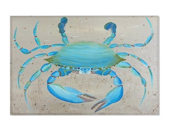 Blue Crab Area Rug, ocean lover, sea life, original painting, throw rug, home decor, door mat