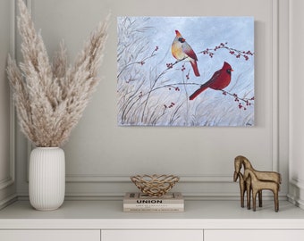 Cardinal Canvas Gallery Wrapped Print, memorial cardinals painting print, gift for Mom