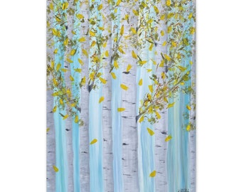 Birch Tree Painting Print Canvas Gallery Wrap, Fall Tree Home Decor