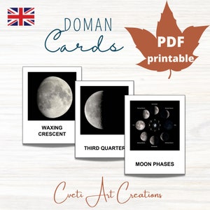 MOON PHASES Card Material * 8 Montessori Nomenclature Flash Cards * Educational Homeschooling Printable * Doman Cards