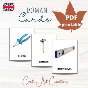 OUTILS pour la CONSTRUCTION et la CONSTRUCTION Matériel de cartes * 15 cartes flash de nomenclature Montessori * Cartes doman imprimables pour l'enseignement à domicile