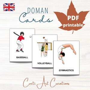 Materiaal SPORTkaarten * 17 Montessori-nomenclatuur-flashkaarten * Educatieve thuisonderwijs afdrukbare Doman-kaarten