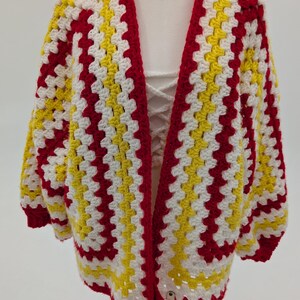 Kansas City Game Day 3-colored Crocheted Cardigan With Cuffed Sleeves
