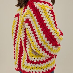 Kansas City Game Day 3-colored Crocheted Cardigan With Cuffed Sleeves
